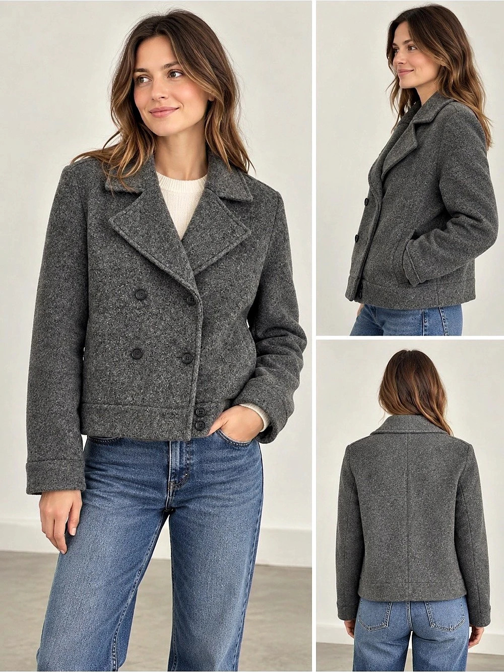 Tristan Wool Pea Coat in Gray Size Medium Like New